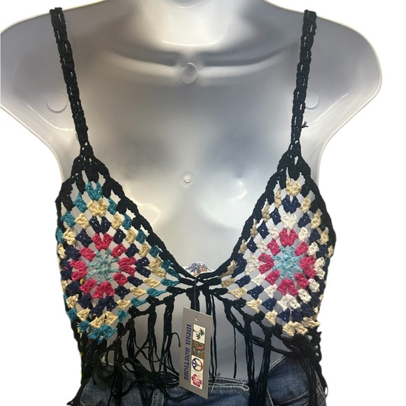 Boho Crochet Fringe Camisole.   TURQ01 - Picture 2 of 3